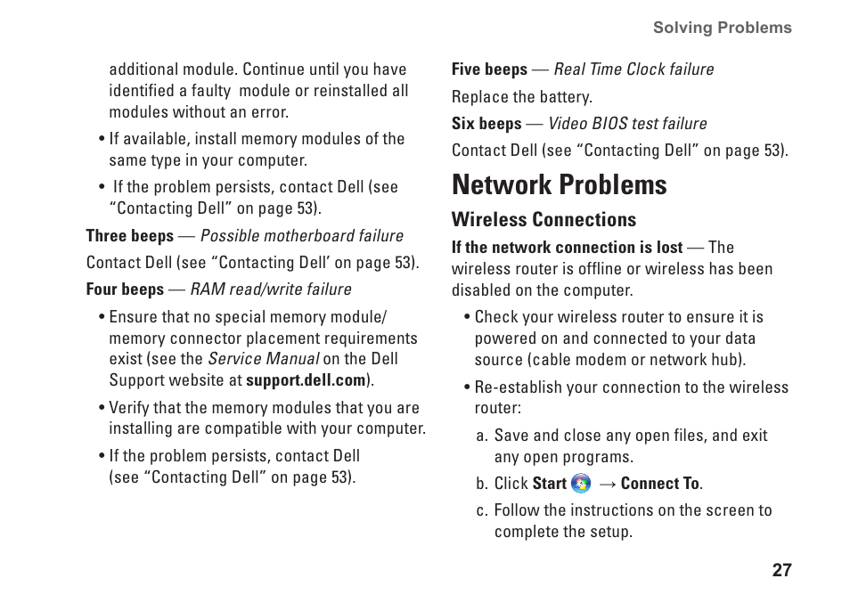 Network problems | Dell Studio XPS 435T / 9000 (Early 2009) User Manual | Page 29 / 70