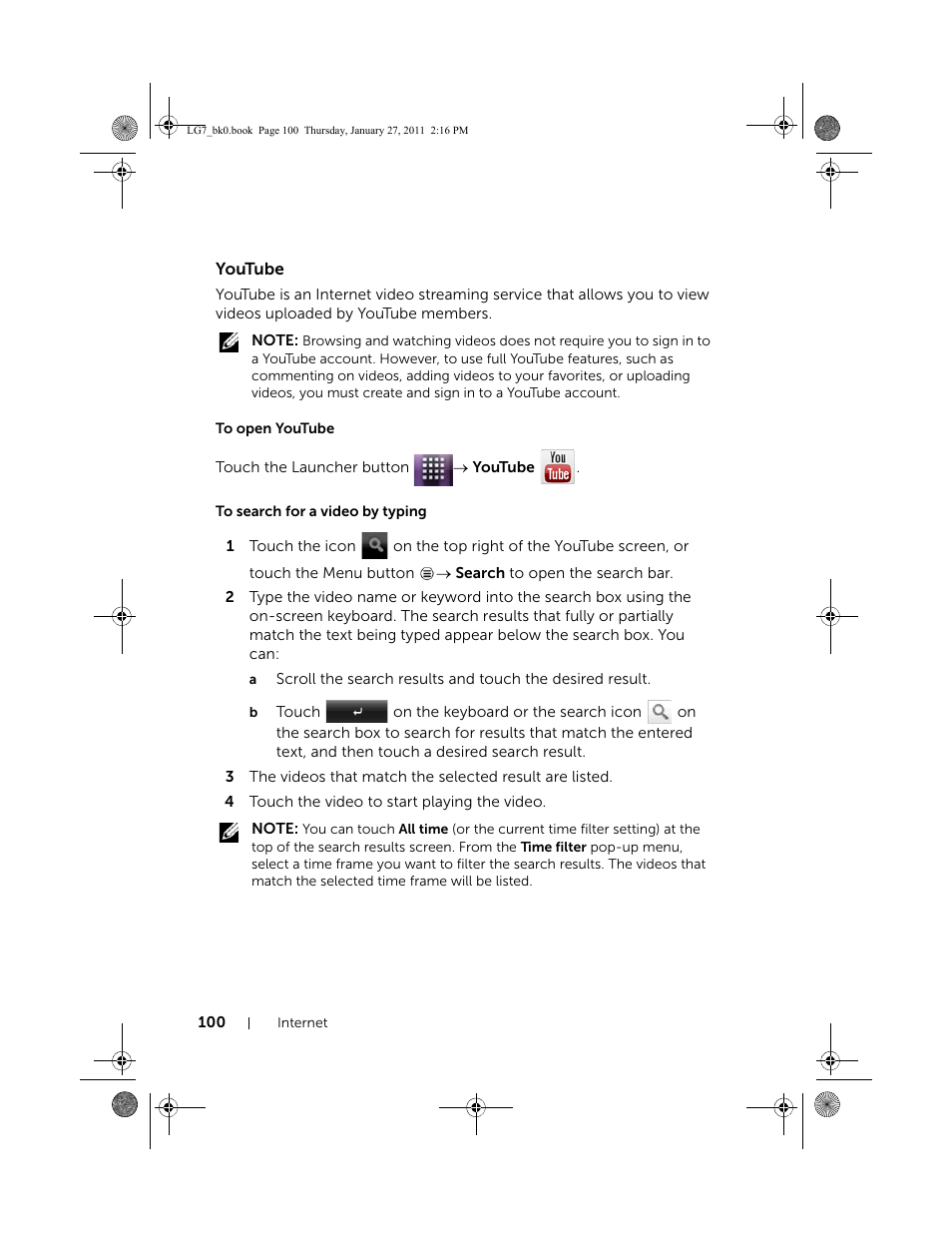 Youtube, To open youtube, To search for a video by typing | Dell Mobile Streak 7 User Manual | Page 100 / 145
