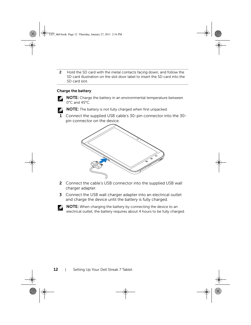 Charge the battery | Dell Mobile Streak 7 User Manual | Page 12 / 145