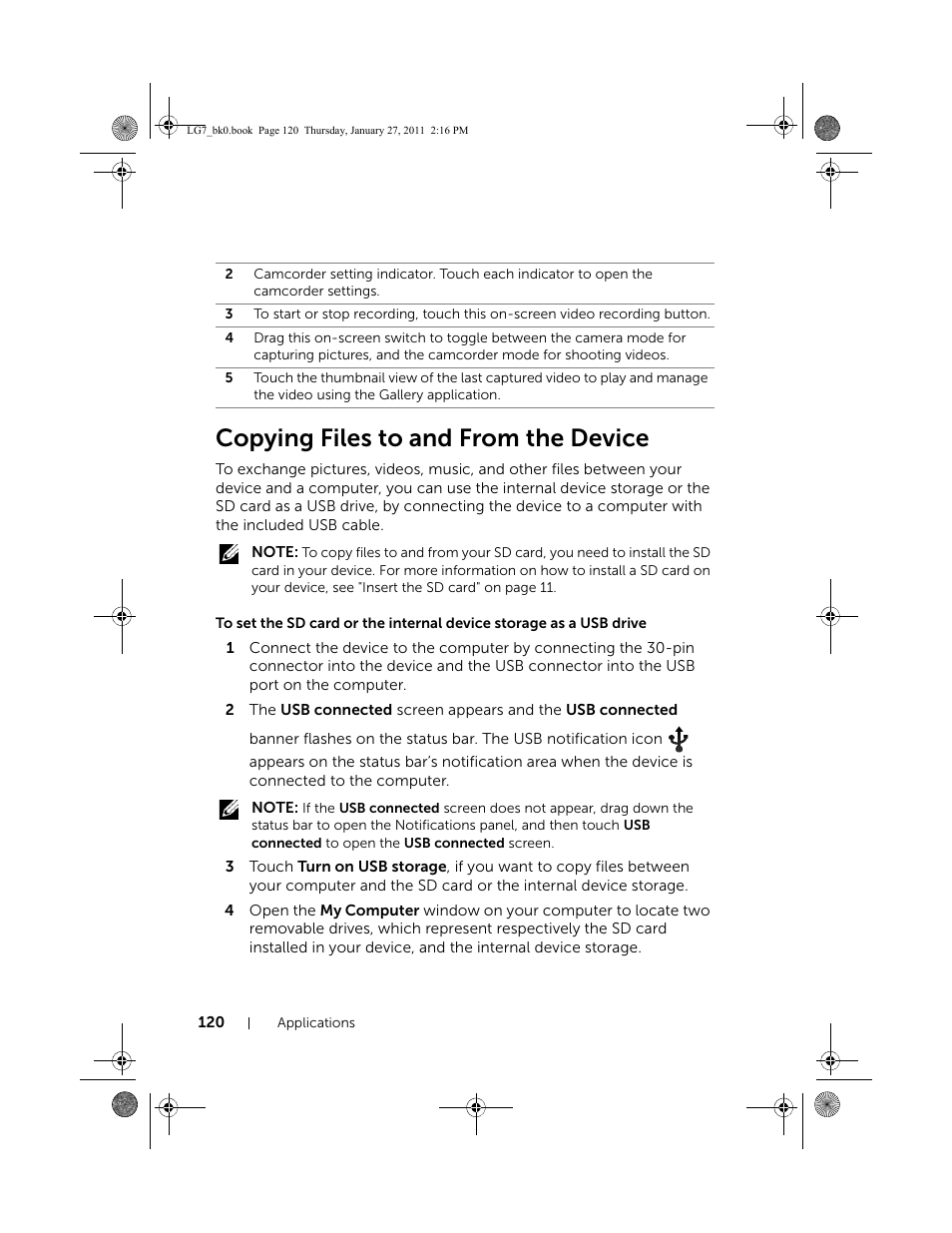 Copying files to and from the device | Dell Mobile Streak 7 User Manual | Page 120 / 145