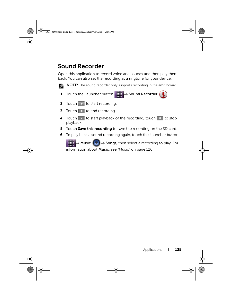 Sound recorder | Dell Mobile Streak 7 User Manual | Page 135 / 145