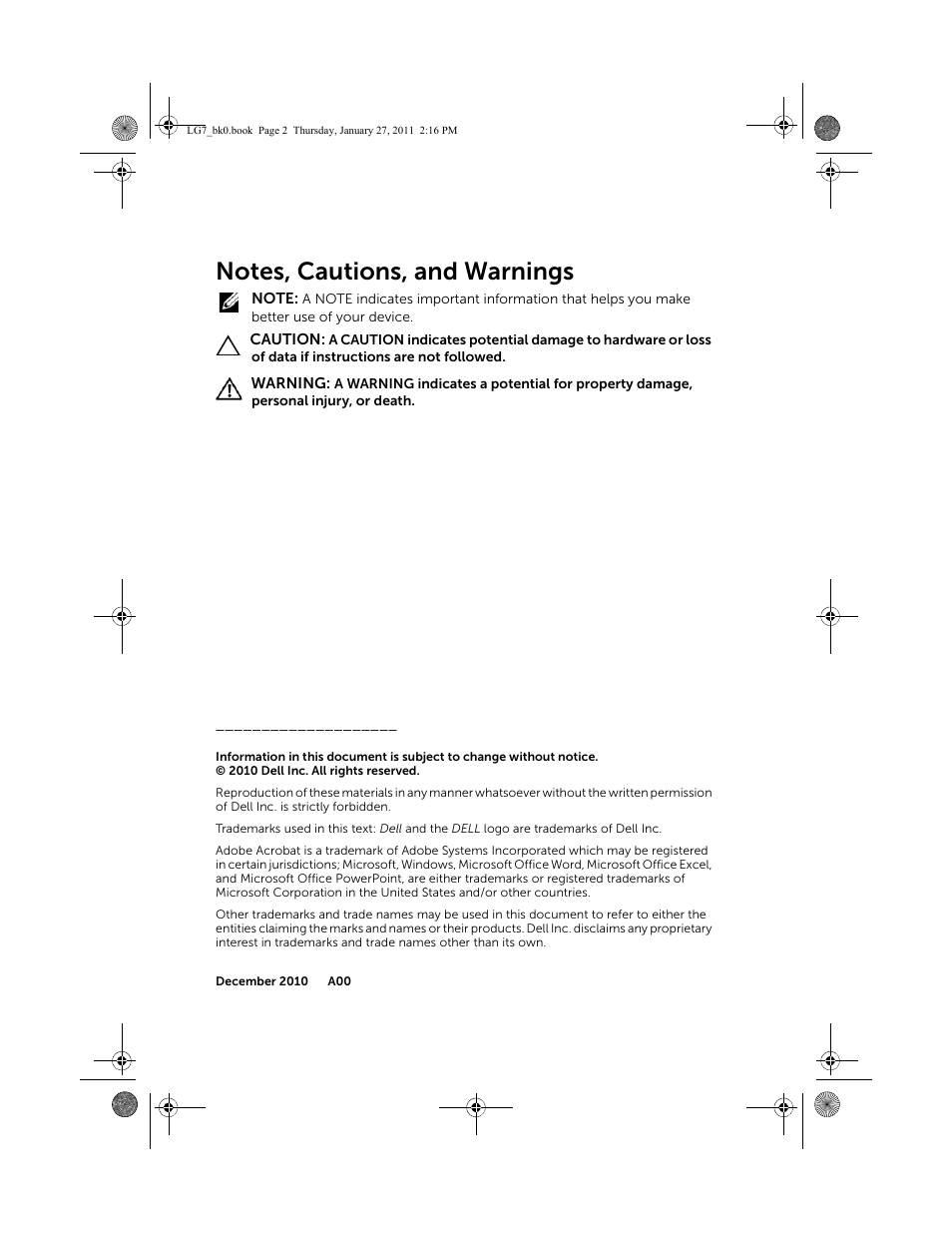 Notes, cautions, and warnings | Dell Mobile Streak 7 User Manual | Page 2 / 145