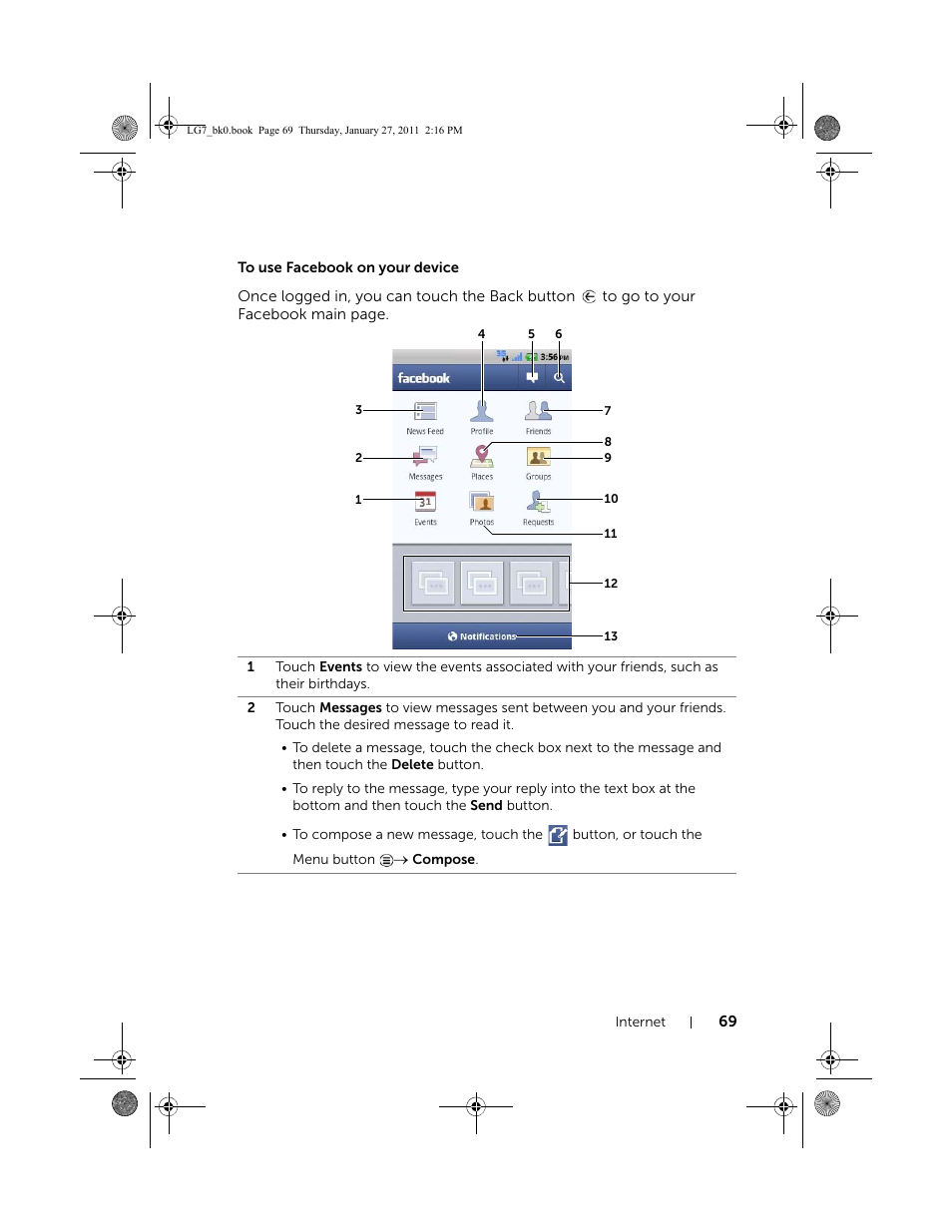 To use facebook on your device | Dell Mobile Streak 7 User Manual | Page 69 / 145