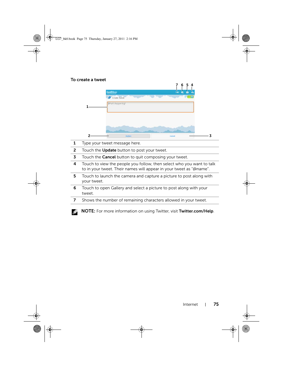 To create a tweet | Dell Mobile Streak 7 User Manual | Page 75 / 145