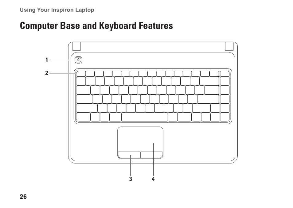 Computer base and keyboard features | Dell Inspiron 14 (N4030, Mid 2010) User Manual | Page 28 / 92