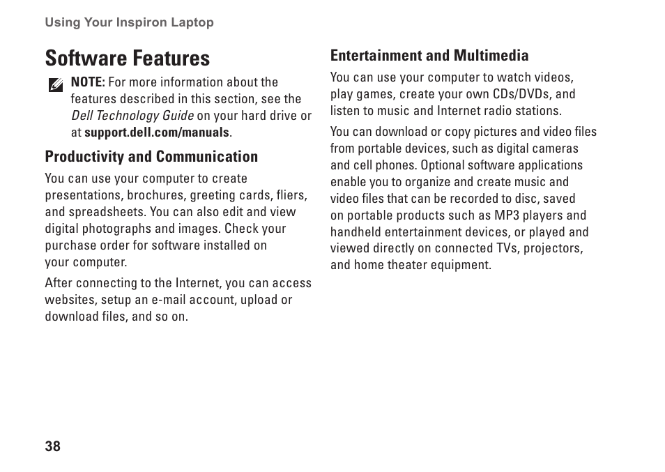 Software features | Dell Inspiron 14 (N4030, Mid 2010) User Manual | Page 40 / 92