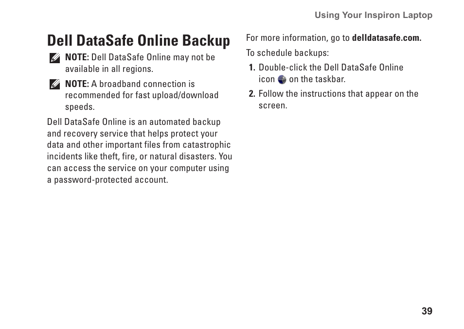 Dell datasafe online backup | Dell Inspiron 14 (N4030, Mid 2010) User Manual | Page 41 / 92