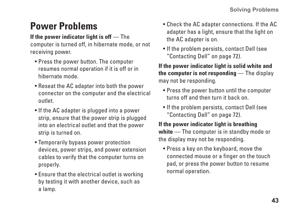 Power problems | Dell Inspiron 14 (N4030, Mid 2010) User Manual | Page 45 / 92