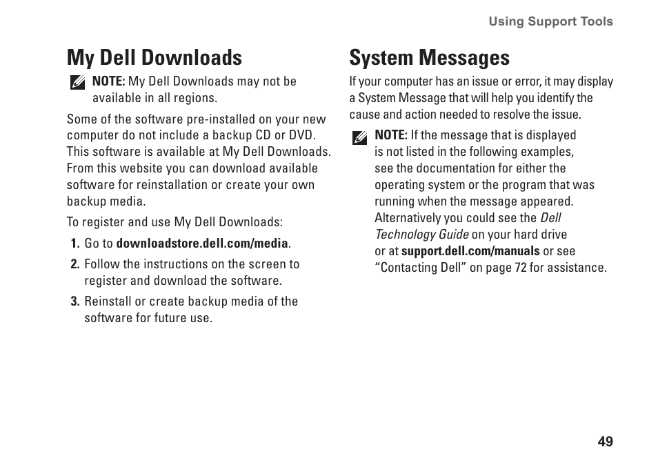 My dell downloads, System messages, My dell downloads system messages | Dell Inspiron 14 (N4030, Mid 2010) User Manual | Page 51 / 92