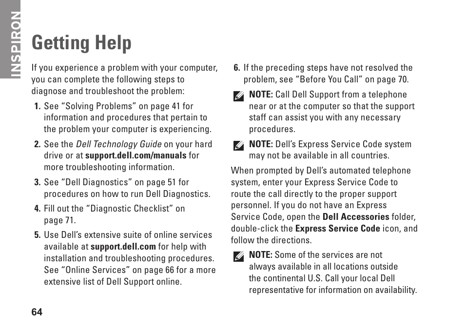 Getting help, Inspiron | Dell Inspiron 14 (N4030, Mid 2010) User Manual | Page 66 / 92