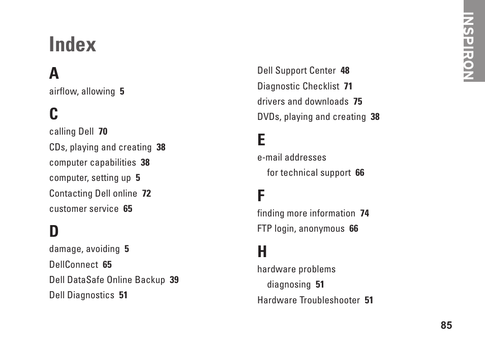 Index | Dell Inspiron 14 (N4030, Mid 2010) User Manual | Page 87 / 92