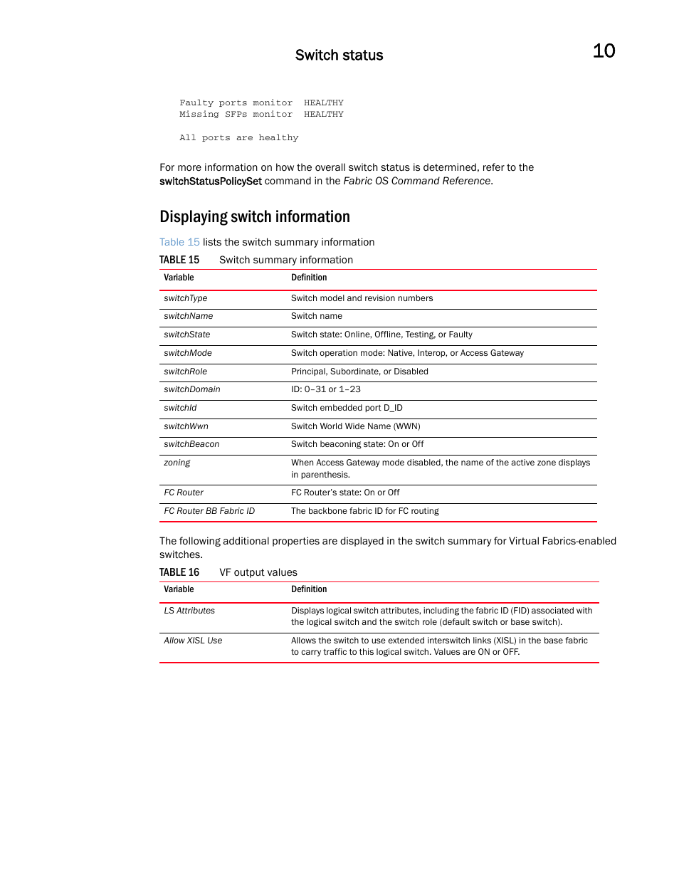 Displaying switch information, Switch status | Dell POWEREDGE M1000E User Manual | Page 101 / 146