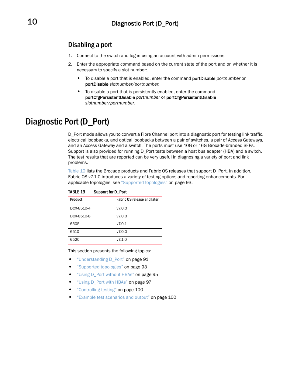 Disabling a port, Diagnostic port (d_port) | Dell POWEREDGE M1000E User Manual | Page 106 / 146