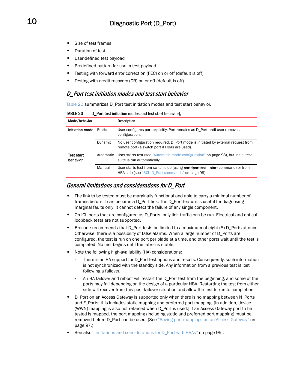 General limitations and considerations for d_port, Diagnostic port (d_port) | Dell POWEREDGE M1000E User Manual | Page 108 / 146