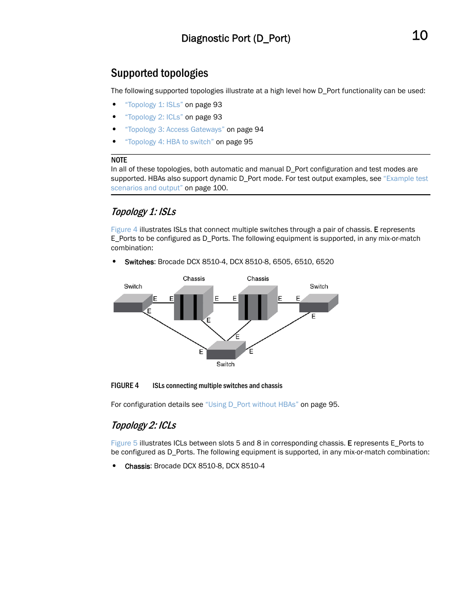 Supported topologies, Topology 1: isls, Topology 2: icls | Diagnostic port (d_port) | Dell POWEREDGE M1000E User Manual | Page 109 / 146