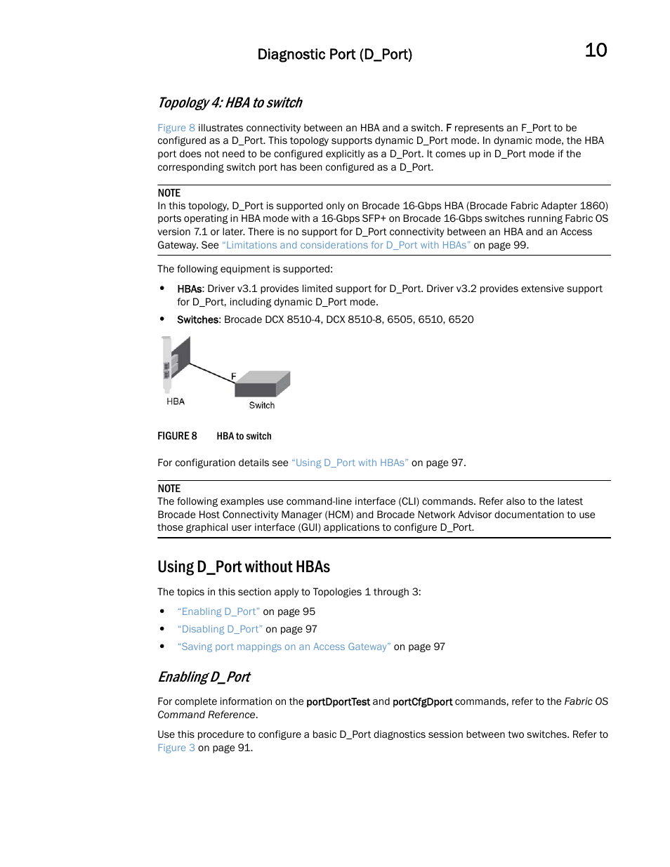 Using d_port without hbas, Topology 4: hba to switch, Enabling d_port | Diagnostic port (d_port) | Dell POWEREDGE M1000E User Manual | Page 111 / 146