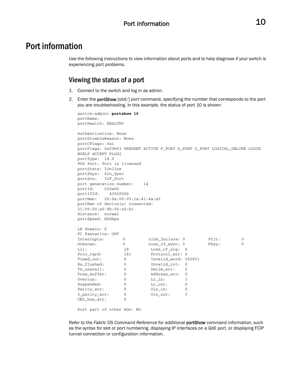 Port information, Viewing the status of a port | Dell POWEREDGE M1000E User Manual | Page 121 / 146