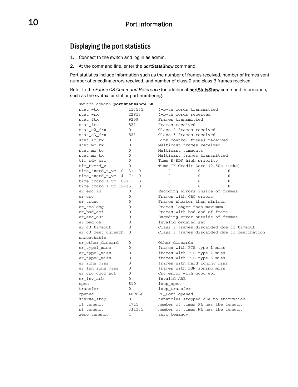 Displaying the port statistics, Displaying the port, Statistics | Port information | Dell POWEREDGE M1000E User Manual | Page 122 / 146