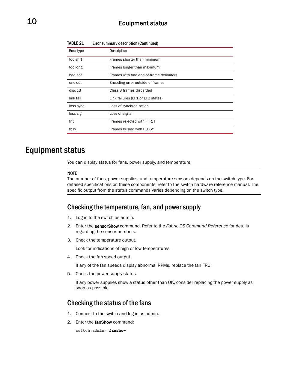 Equipment status, Checking the temperature, fan, and power supply, Checking the status of the fans | Dell POWEREDGE M1000E User Manual | Page 124 / 146