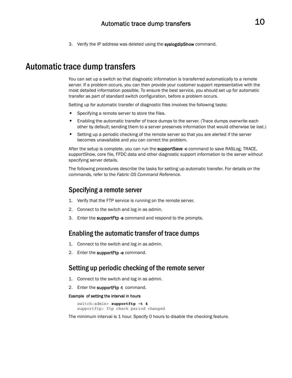 Automatic trace dump transfers, Specifying a remote server, Enabling the automatic transfer of trace dumps | Setting up periodic checking of the remote server | Dell POWEREDGE M1000E User Manual | Page 131 / 146