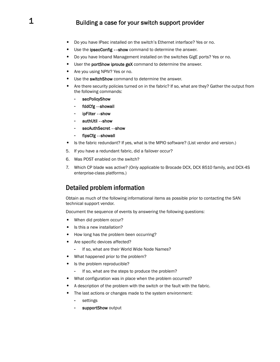 Detailed problem information, Building a case for your switch support provider | Dell POWEREDGE M1000E User Manual | Page 24 / 146