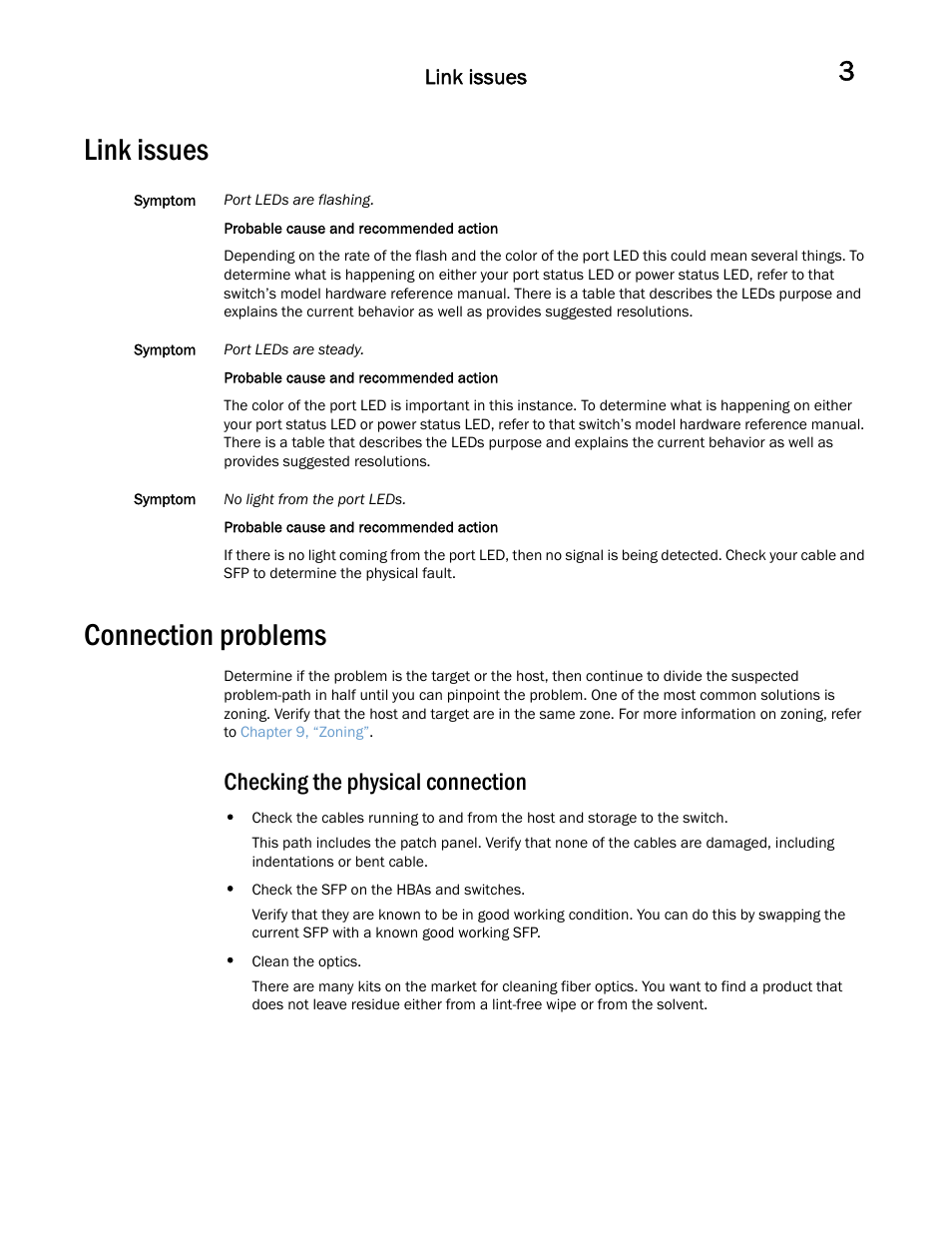 Link issues, Connection problems, Checking the physical connection | Dell POWEREDGE M1000E User Manual | Page 41 / 146