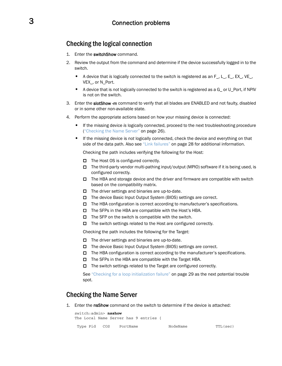 Checking the logical connection, Checking the name server, Connection problems | Dell POWEREDGE M1000E User Manual | Page 42 / 146