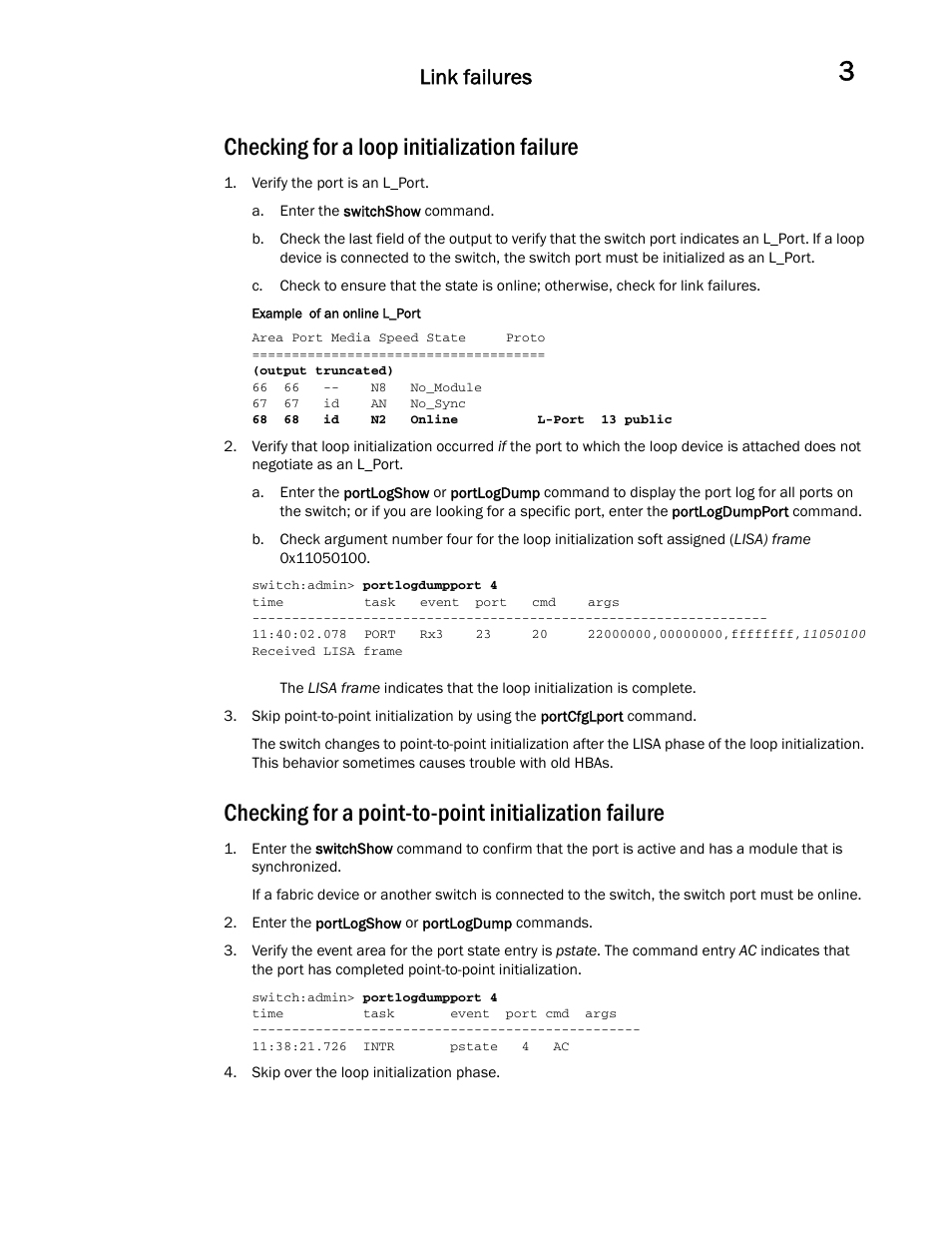 Checking for a loop initialization failure, Link failures | Dell POWEREDGE M1000E User Manual | Page 45 / 146