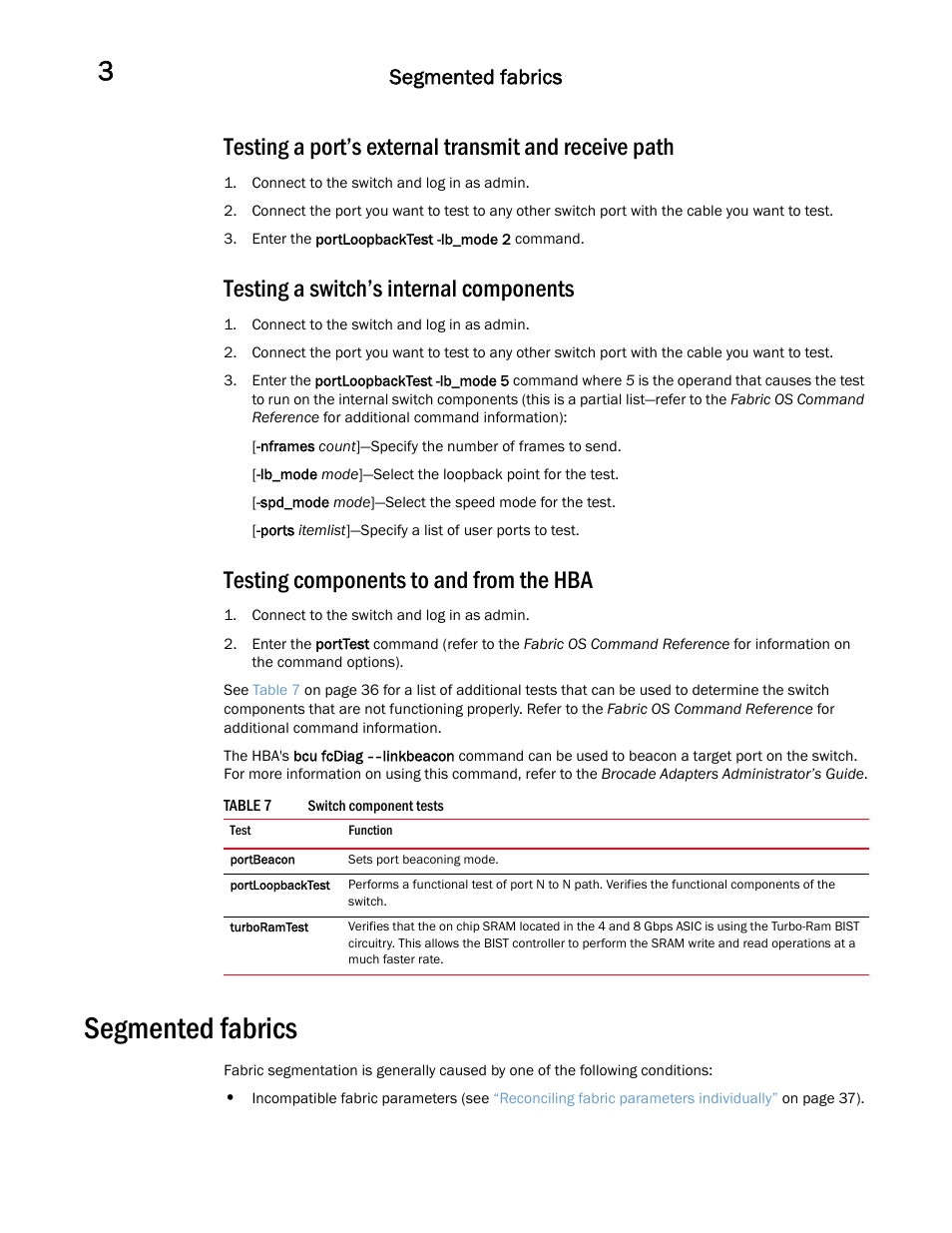 Testing a switch’s internal components, Testing components to and from the hba, Segmented fabrics | Dell POWEREDGE M1000E User Manual | Page 52 / 146