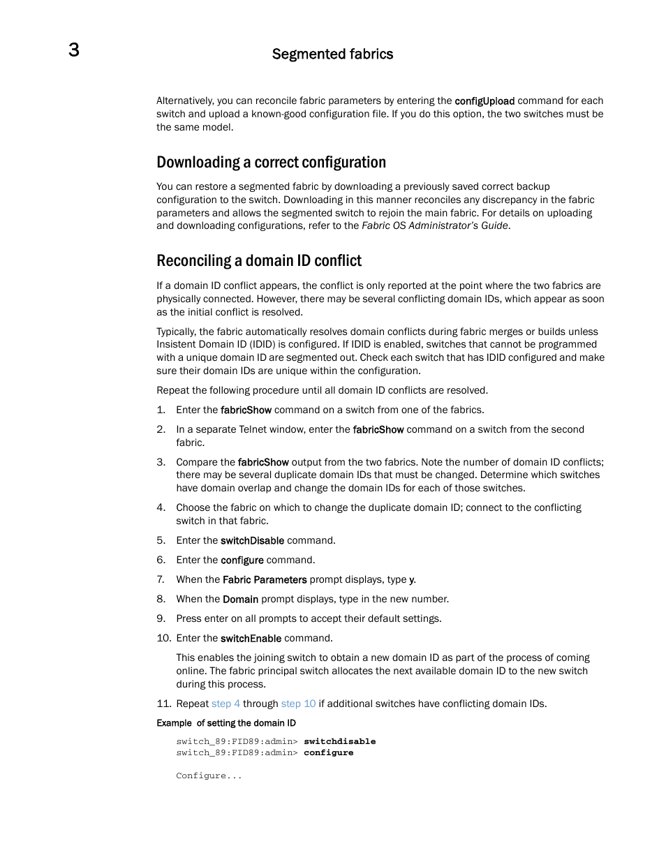 Downloading a correct configuration, Reconciling a domain id conflict, Segmented fabrics | Dell POWEREDGE M1000E User Manual | Page 54 / 146