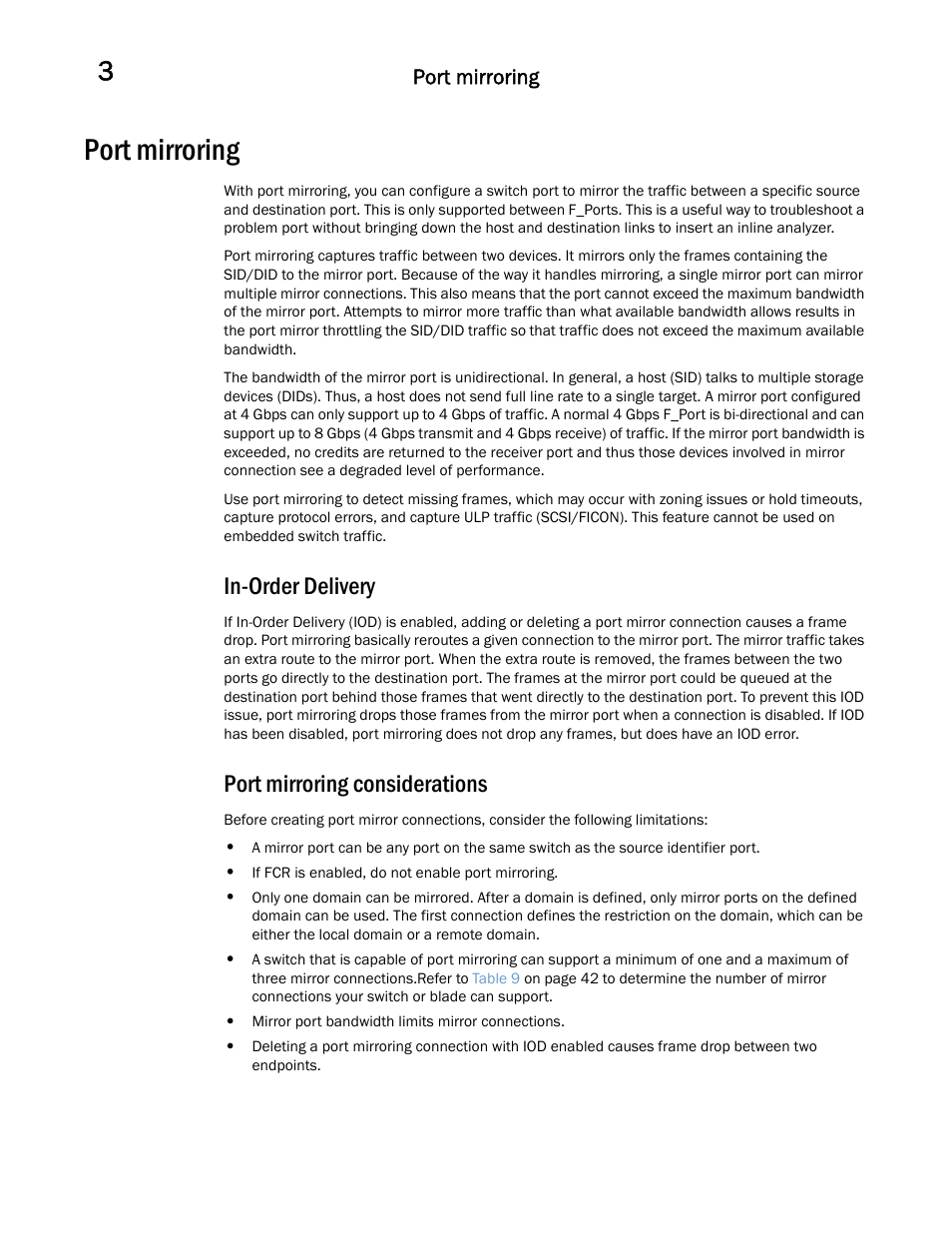 Port mirroring, In-order delivery, Port mirroring considerations | Dell POWEREDGE M1000E User Manual | Page 56 / 146