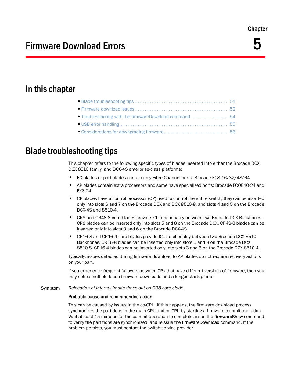 Firmware download errors, Blade troubleshooting tips, Chapter 5 | Chapter 5, “firmware download errors, Chapter 5, “firmware, Download errors | Dell POWEREDGE M1000E User Manual | Page 67 / 146