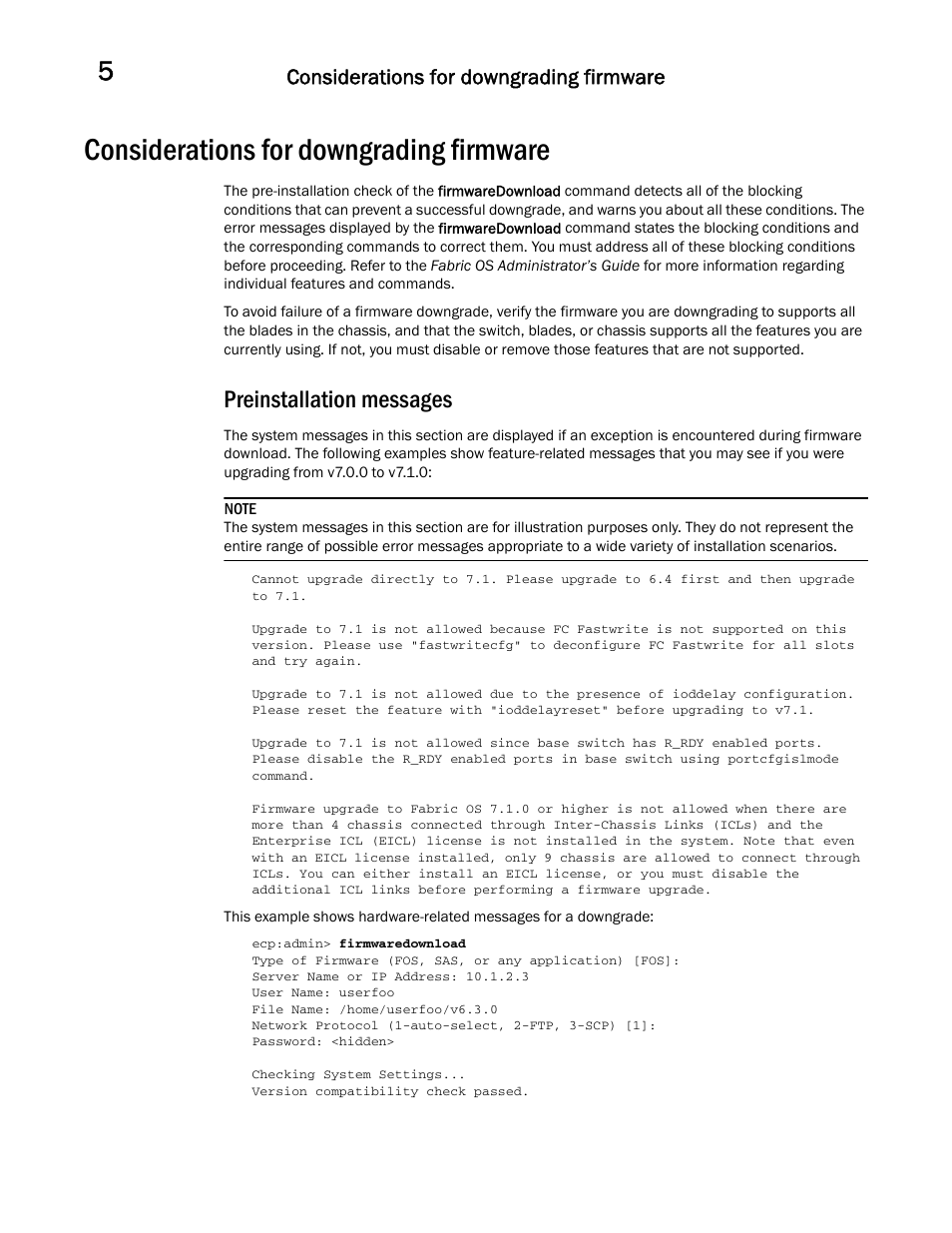 Considerations for downgrading firmware, Preinstallation messages | Dell POWEREDGE M1000E User Manual | Page 72 / 146