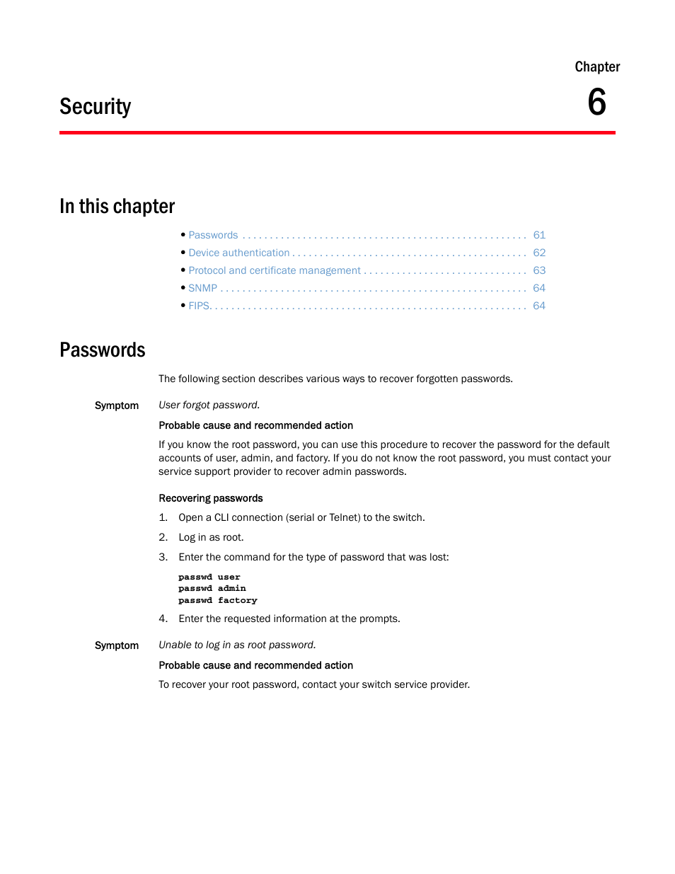 Security, Passwords, Chapter 6 | Chapter 6, “security | Dell POWEREDGE M1000E User Manual | Page 77 / 146