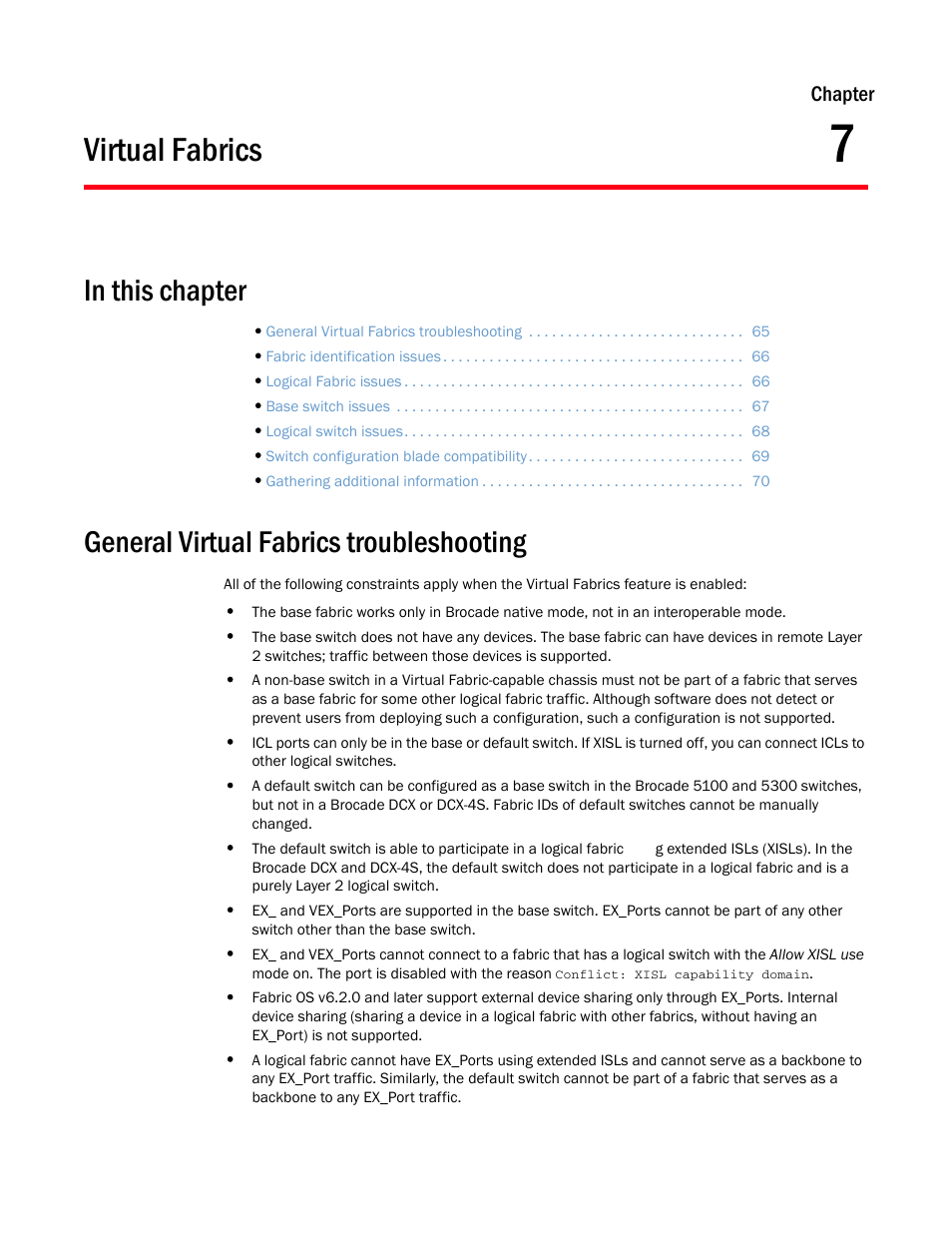 Virtual fabrics, General virtual fabrics troubleshooting, Chapter 7 | Chapter 7, “virtual fabrics | Dell POWEREDGE M1000E User Manual | Page 81 / 146