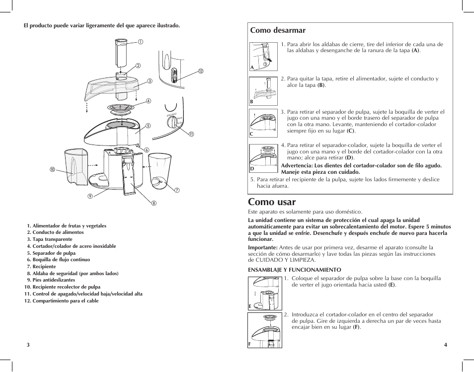 Como usar, Como desarmar | Black & Decker JE2001 User Manual | Page 3 / 11