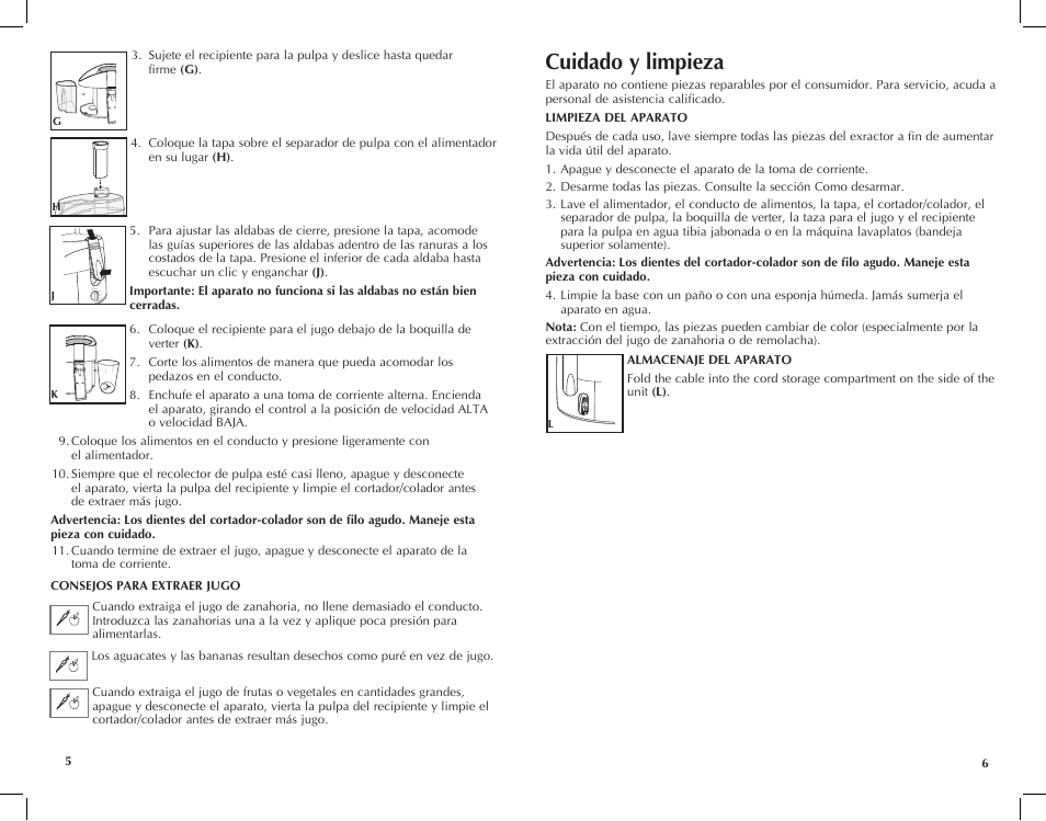 Cuidado y limpieza | Black & Decker JE2001 User Manual | Page 4 / 11