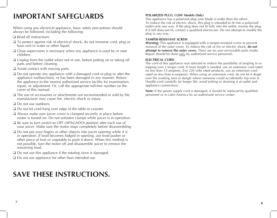 Important safeguards save these instructions | Black & Decker JE2001 User Manual | Page 5 / 11