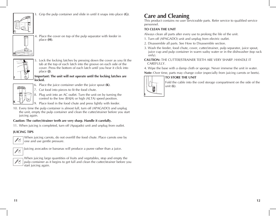 Care and cleaning | Black & Decker JE2001 User Manual | Page 7 / 11