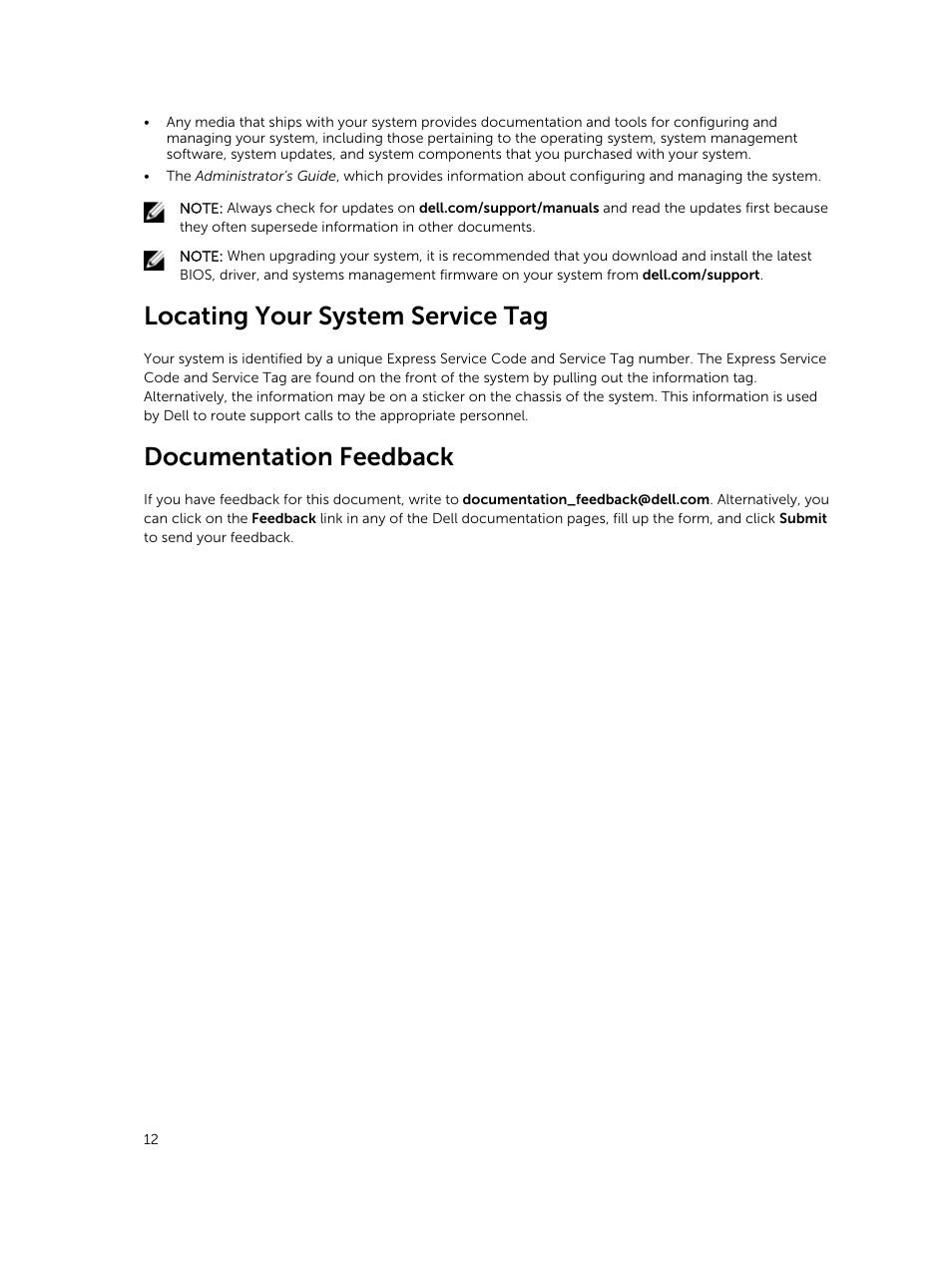 Locating your system service tag, Documentation feedback | Dell PowerVault NX3300 User Manual | Page 12 / 12