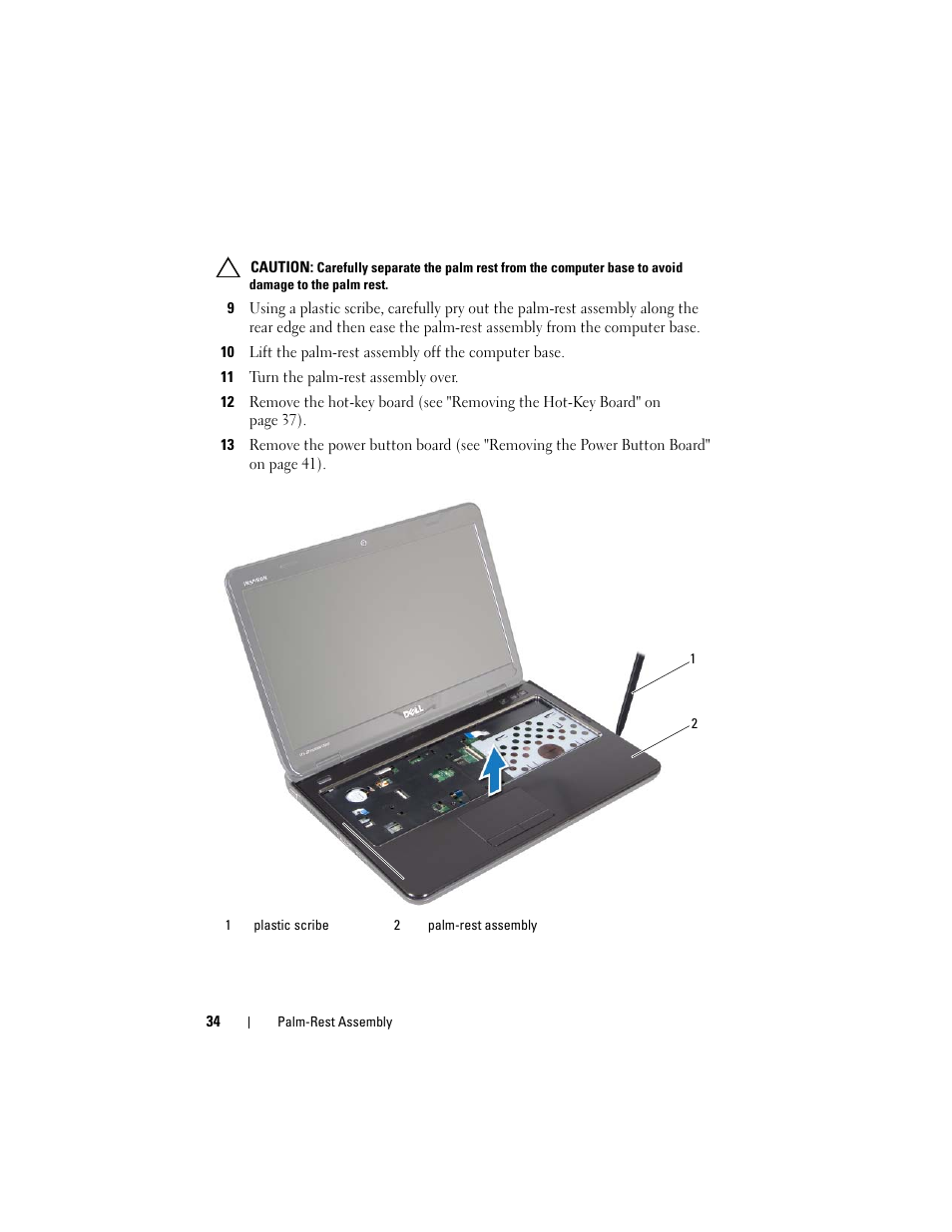 11 turn the palm-rest assembly over | Dell Inspiron 14 (N4120, Early 2011) User Manual | Page 34 / 106