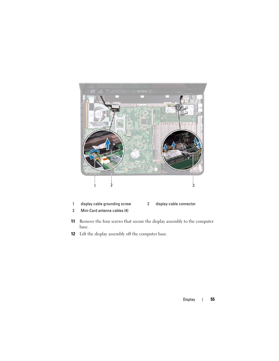 12 lift the display assembly off the computer base | Dell Inspiron 14 (N4120, Early 2011) User Manual | Page 55 / 106