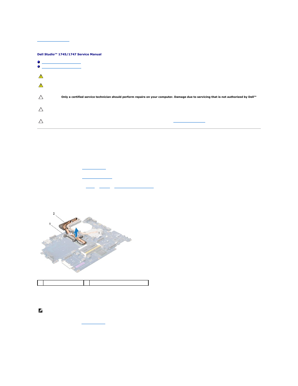 Processor heat sink, Central processor heat sink, Removing the central processor heat sink | Replacing the central processor heat sink | Dell Studio 1747 (Late 2009) User Manual | Page 21 / 61