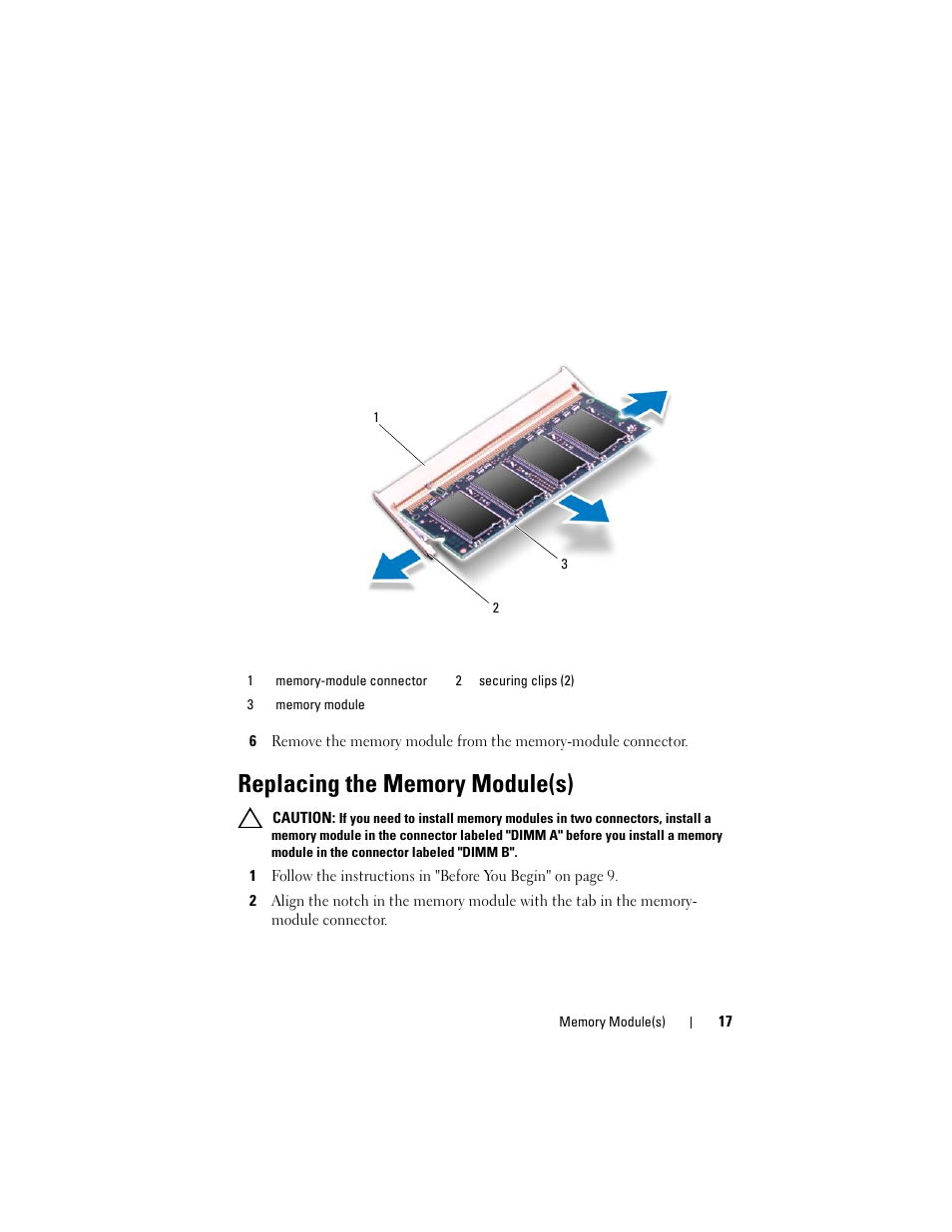 Replacing the memory module(s) | Dell XPS 14 (L401X, Late 2010) User Manual | Page 17 / 108