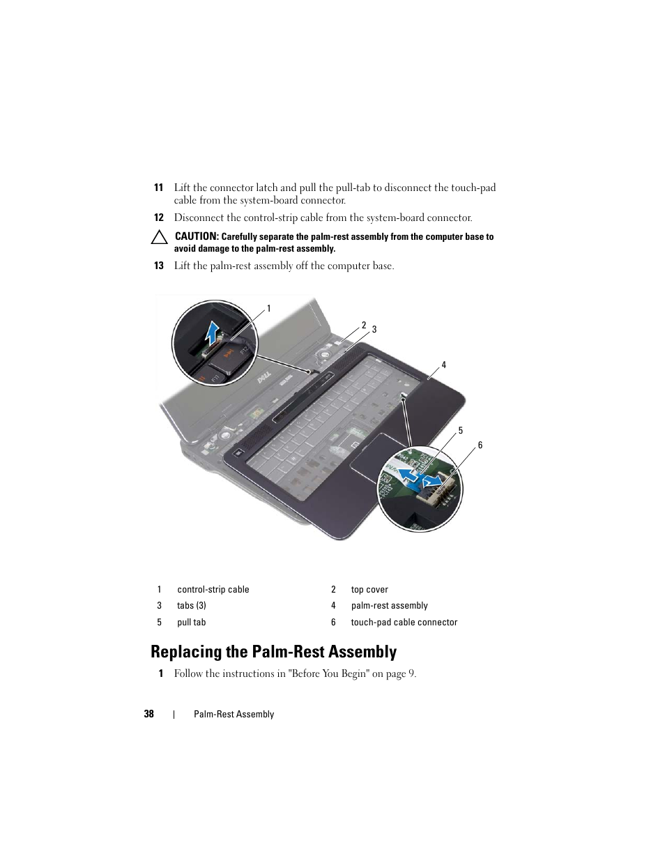 Replacing the palm-rest assembly | Dell XPS 14 (L401X, Late 2010) User Manual | Page 38 / 108