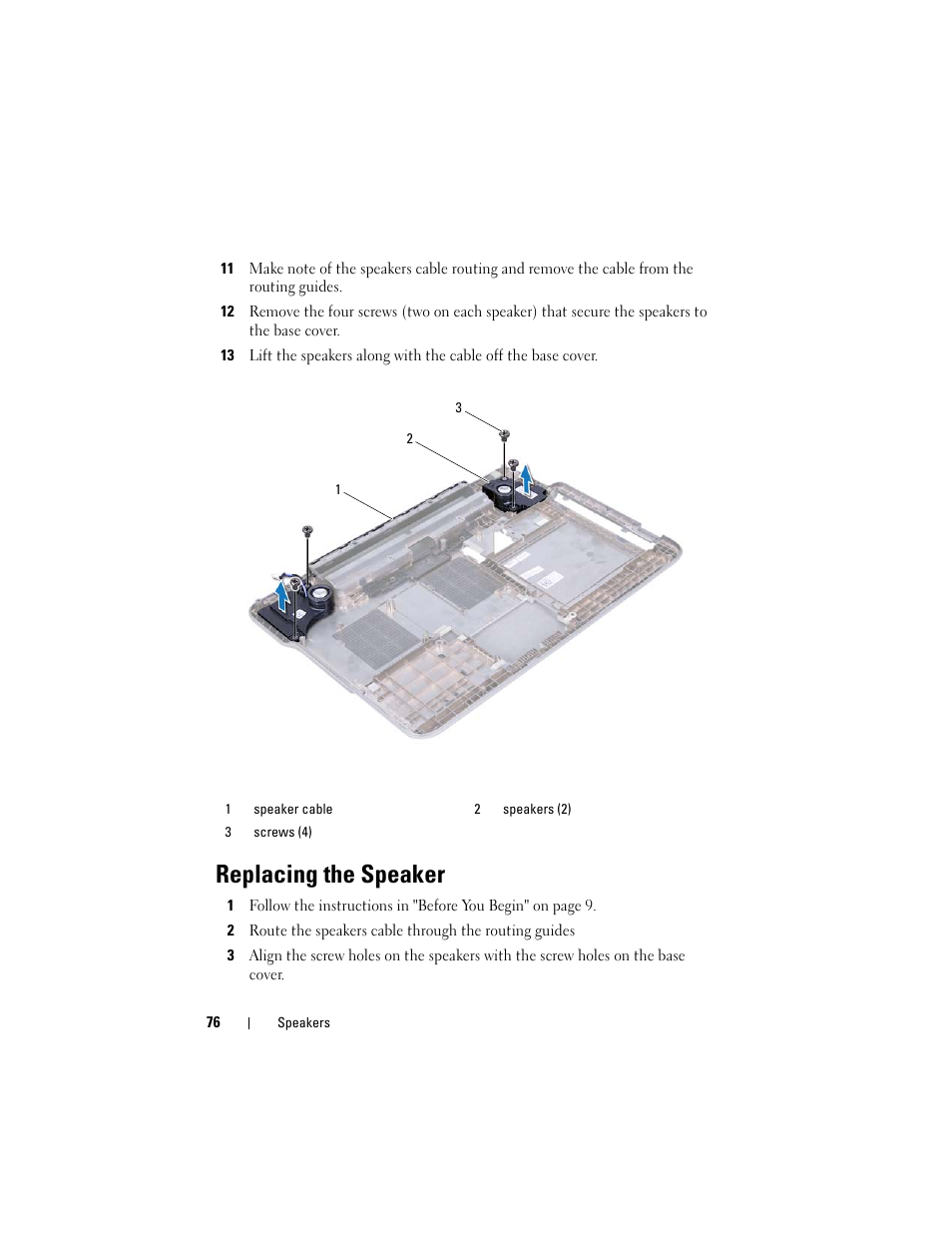 Replacing the speaker | Dell XPS 14 (L401X, Late 2010) User Manual | Page 76 / 108