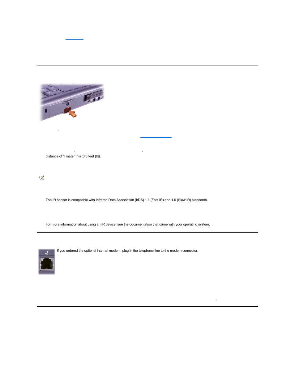Infrared sensor, Modem, Network | Ir sensor, Optional network connector, Optional modem connector | Dell Latitude C800 User Manual | Page 11 / 104