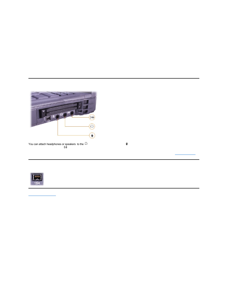 Audio devices, Ieee 1394 devices, Ieee 1394 connector | Audio connectors, Adjusting the, Picture, For instructions | Dell Latitude C800 User Manual | Page 13 / 104
