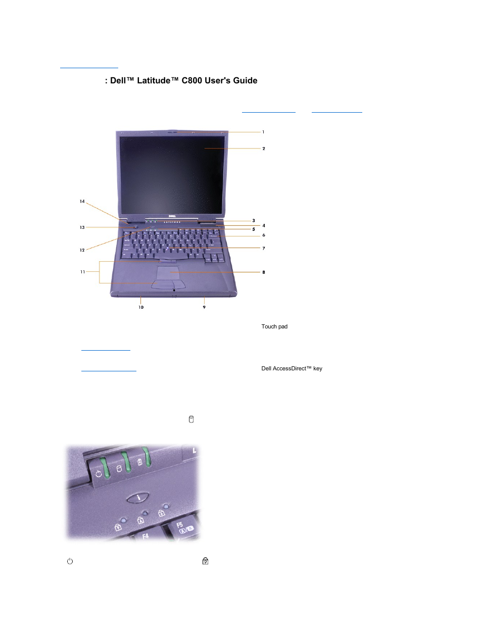 Front view : dell™ latitude™ c800 user's guide | Dell Latitude C800 User Manual | Page 36 / 104