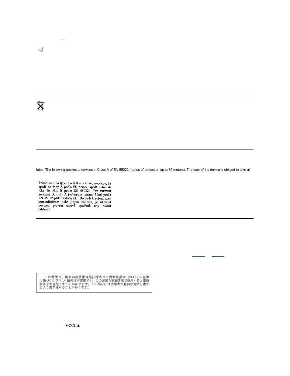 Battery disposal, En 55022 compliance (czech republic only), Vcci notice (japan only) | Dell Latitude C800 User Manual | Page 53 / 104